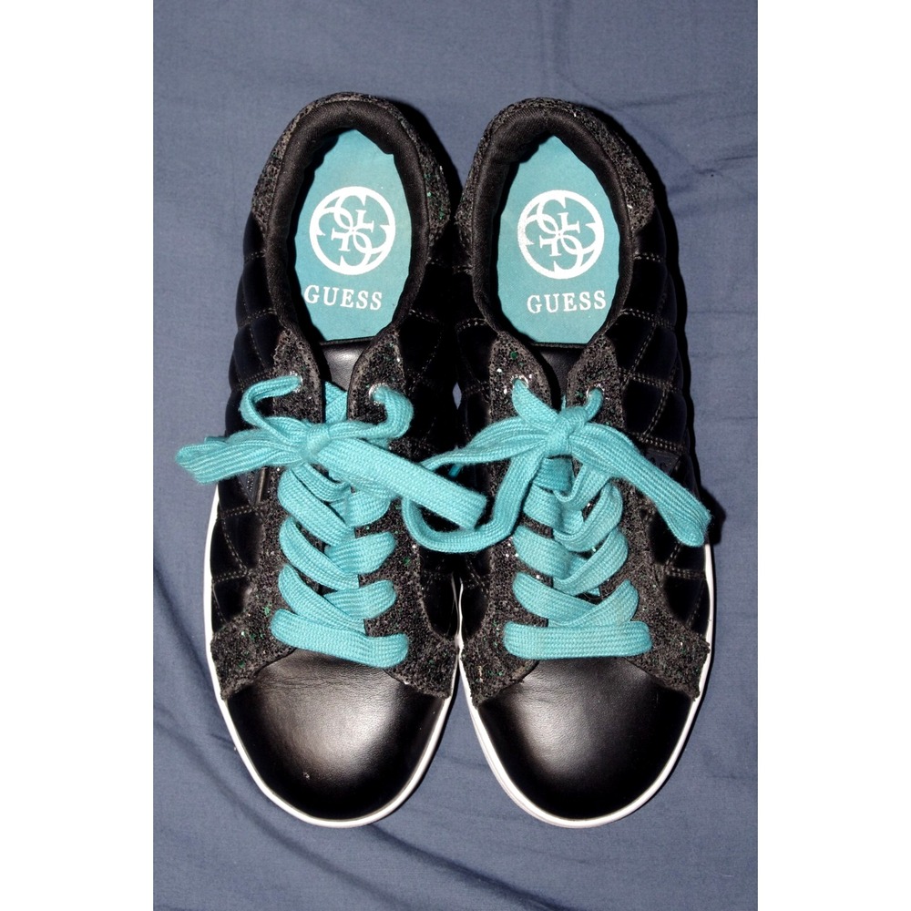Vintage Y2K Guess Quilted Shoes with Glitter accent Black and Turquoise 7.5